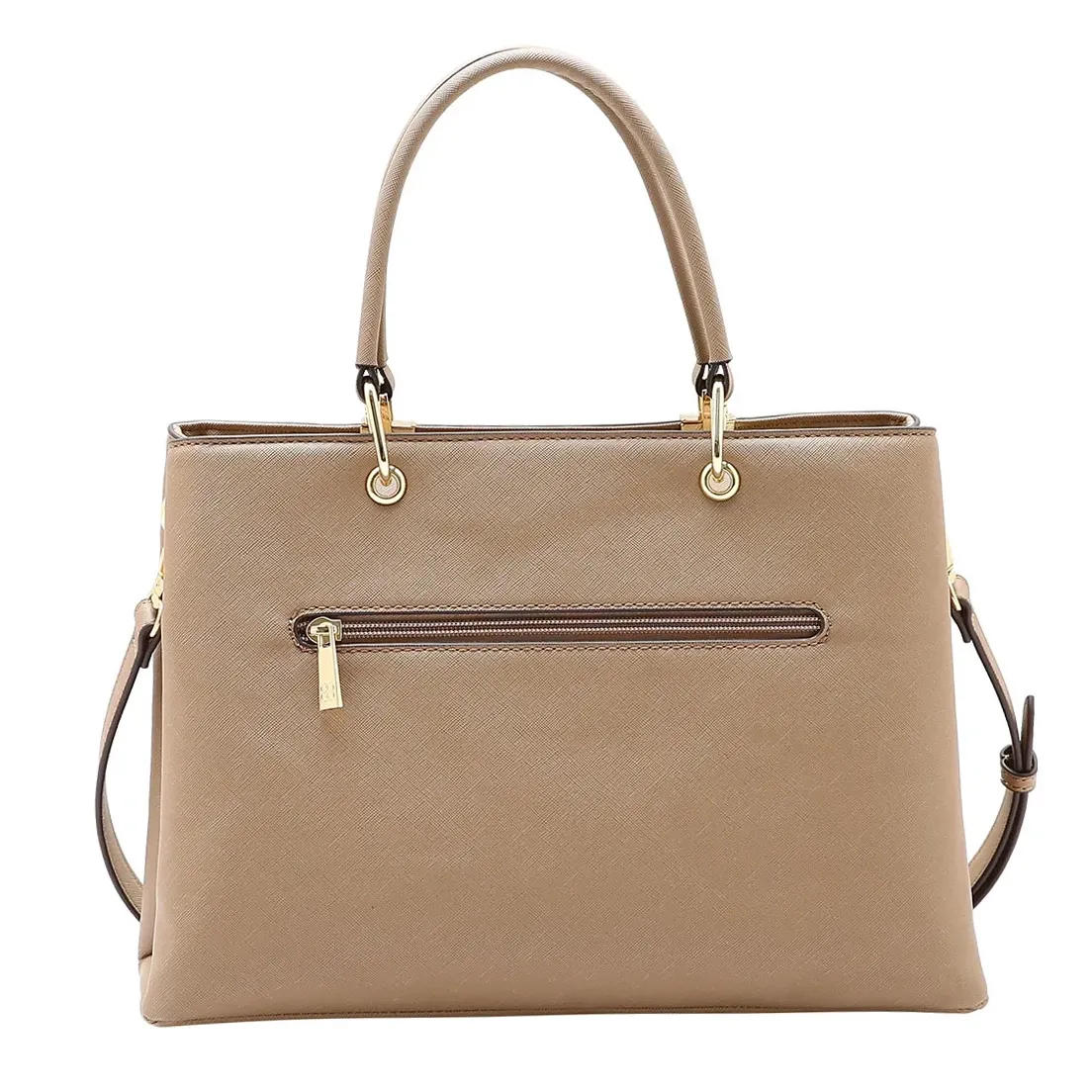 Bolsa feminina Chenson bege vista traseira com bolso externo e alças ajustáveis